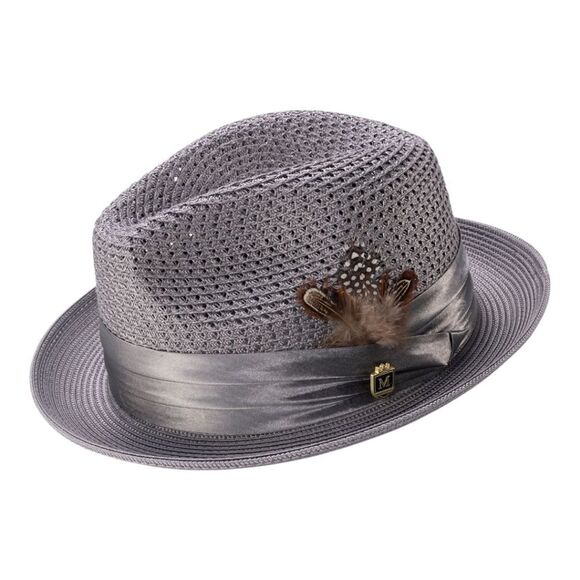 MONTIQUE MEN'S GRAY COLOR PINCH BRAIDED FEDORA WITH MATCHING SATIN RIBBON. H34 - Picture 1 of 1